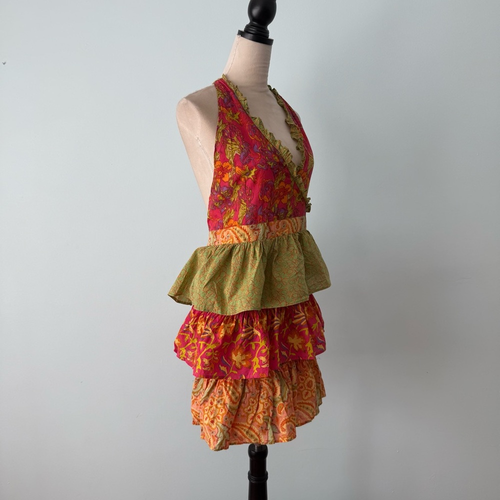 🌺 Pier 1 Imports Boho Ruffle Apron Open Back Tiered Cotton - Picture 4 of 10